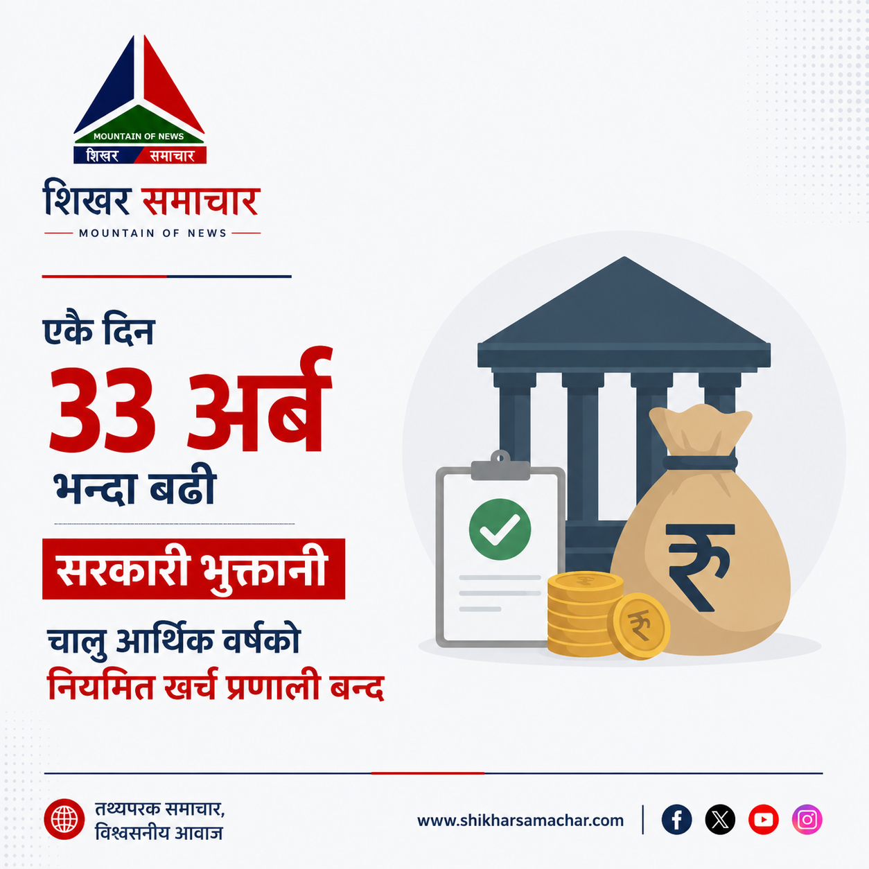 एकै दिन ३३ अर्बभन्दा बढी सरकारी भुक्तानी, चालु आर्थिक वर्षको नियमित खर्च प्रणाली बन्द