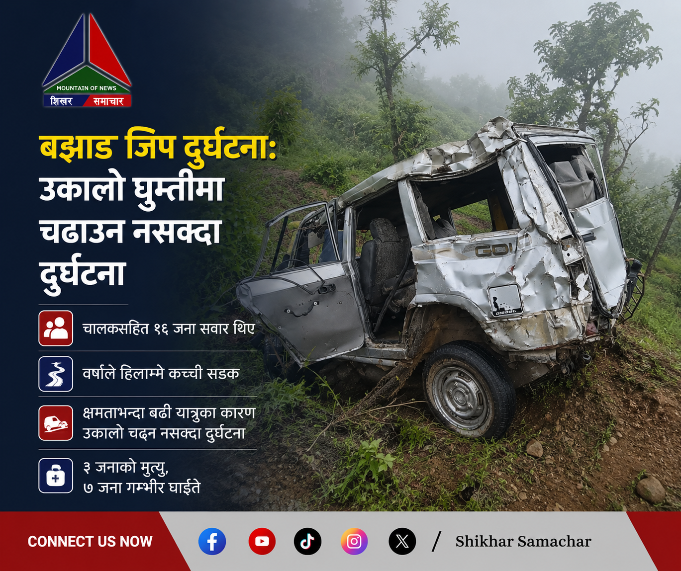 बझाङ जिप दुर्घटनाको प्रारम्भिक निष्कर्ष : क्षमताभन्दा बढी यात्रु र हिलाम्मे सडक मुख्य कारण