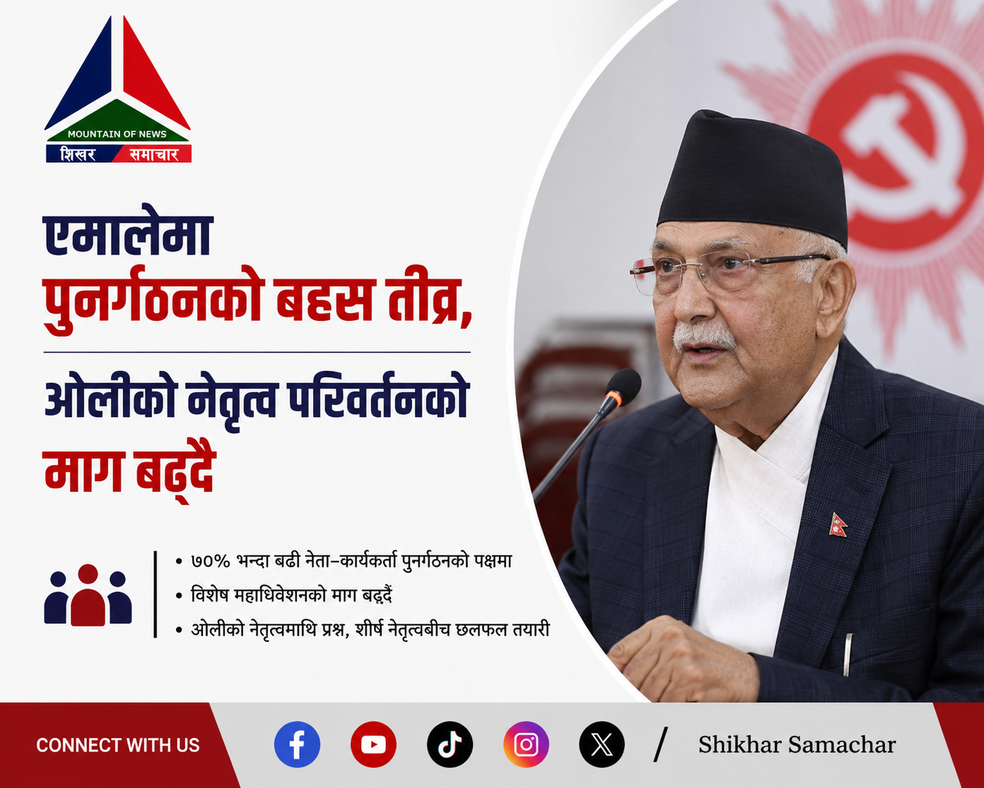 एमालेमा पुनर्गठनको बहस तीव्र, ओलीको नेतृत्व परिवर्तनको माग बढ्दै