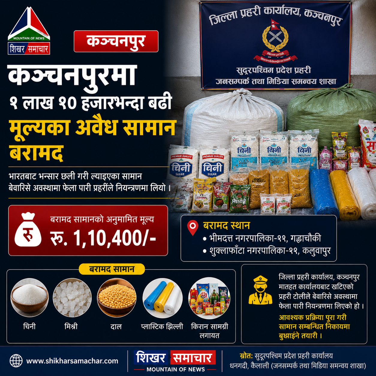 कञ्चनपुरमा १ लाख १० हजारभन्दा बढी मूल्यका अवैध सामान बरामद