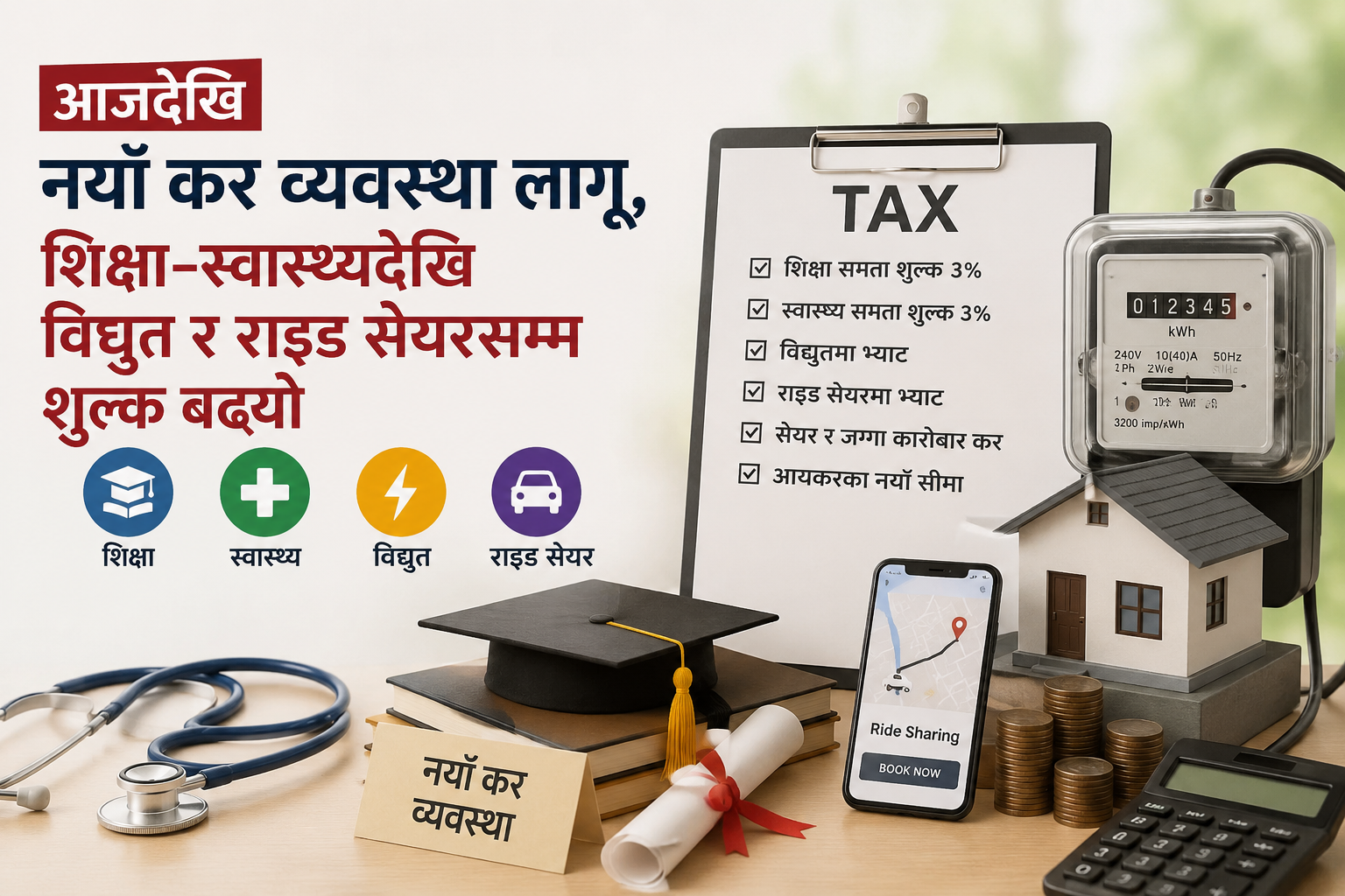 आजदेखि नयाँ कर व्यवस्था लागू, शिक्षा–स्वास्थ्यदेखि विद्युत र राइड सेयरसम्म शुल्क बढ्यो