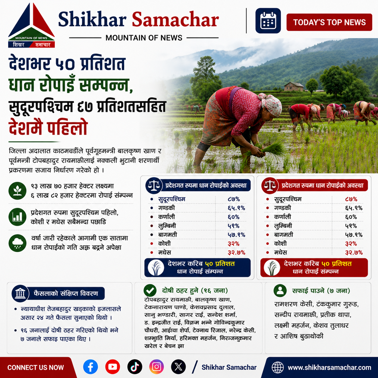 देशभर ५० प्रतिशत धान रोपाइँ सम्पन्न, सुदूरपश्चिम सबैभन्दा अगाडि